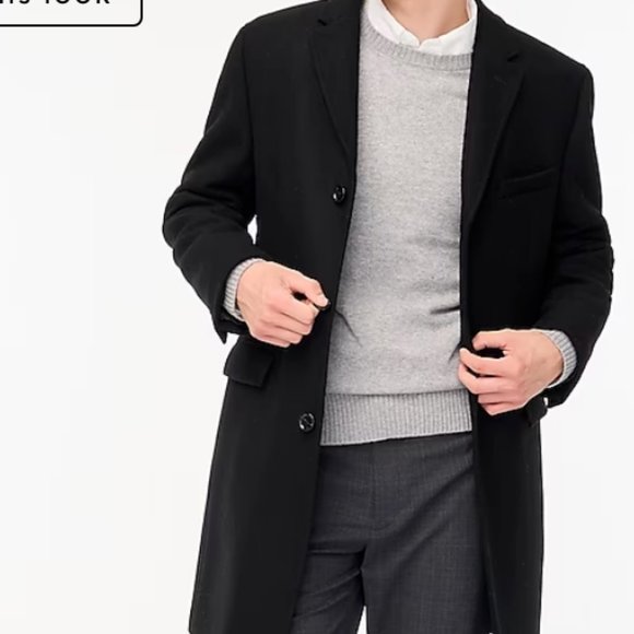 J.Crew Mens Thompson Topcoat Coat Black H1012 Size 42